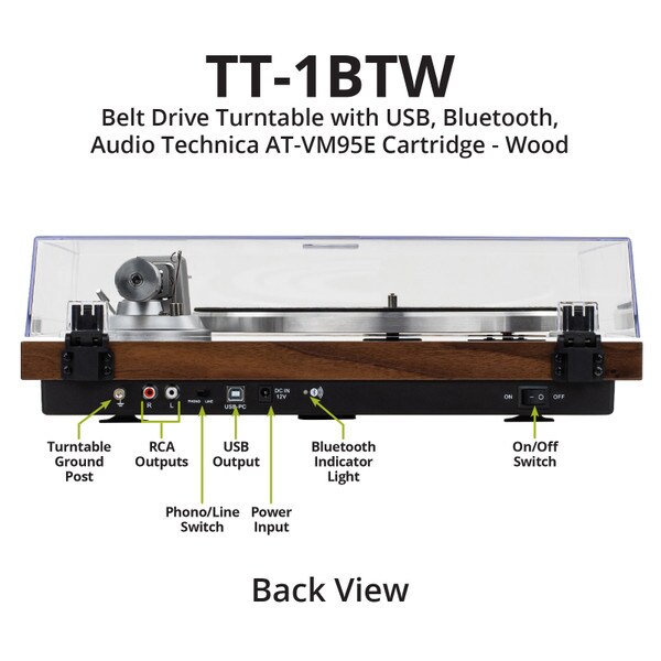 Main product image for Dayton Audio TT-1BTW Belt Drive Turntable with USB, Bluetooth,Audio Technica AT-VM95E Cartridge - Wood300-363